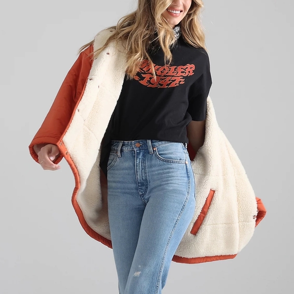 NWT Wrangler Orange/Cream Reversible Sherpa Jacket XL - Picture 1 of 6